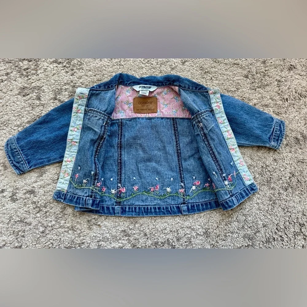 OshKosh B’gosh Floral Embroidered Denim Jacket 12M Spring Easter